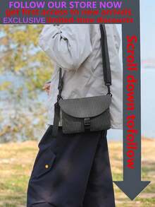 男士可调节肩带方形单肩包，轻便旅行必备，夏季休闲尼龙斜挎包，男士、青少年、通勤、户外、骑行、上学、街头时尚个性化礼物，黑色 - 黑色 - 查看 2