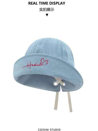 Mũ xô denim kiểu vintage dành cho nữ, thiết kế vành rộng giúp khuôn mặt trông nhỏ hơn, phù hợp cho mùa thu/đông, đa năng.