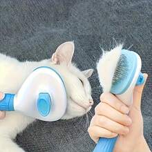 Cepillo de aseo para mascotas fácil de limpiar, adecuado para perros y gatos - Peine autolimpiante con función de eliminación de pelo con un solo clic, mango de plástico cómodo, diseño ergonómico, adecuado para eliminar el pelo de perro y aseo, accesorios de aseo para perros, herramientas de aseo para mascotas, accesorios modernos para mascotas, productos para mascotas duraderos - Gris - Ver 2