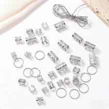 43件套金色太阳形发圈混搭套装，女士编织发饰，节日派对发夹，万圣节发饰 - 銀色 - 查看 2