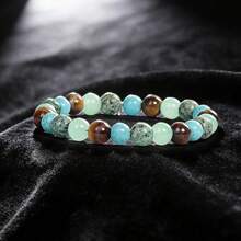 虎眼石与蓝玉髓手链，波西米亚风优雅珠宝，女士珠宝，完美礼物 - 多色 - 查看 2