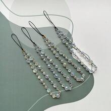 Fashionable Minimalist Iridescent Transparent Crystal Ball Beaded Phone Lanyard, Handmade Phone/Camera Charm - Silver - View 1