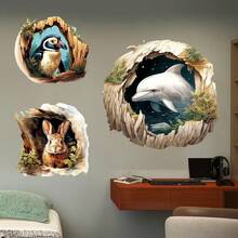 3D Cute Animal In Tree Hole Bathroom Toilet Sticker, Home Decor Self-Adhesive Wall Decal - 1PC - View 2