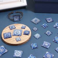 10 buc caboșoane pătrate din sticlă cu model de porțelan albastru - incrustații multifuncționale pentru pandantive, potrivite pentru coliere DIY, brățări, cercei și inele, incrustații în stil boem, disponibile în mai multe dimensiuni - Albastru - Vizualizare 7