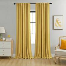 单片装或双片装可选/带系带窗帘/杆袋式窗帘/可使用夹子/纯色遮光隔热窗帘/遮光窗帘/适用于客厅、办公室、卧室，短款可用作厨房窗帘 - 薑黃 - 查看 21