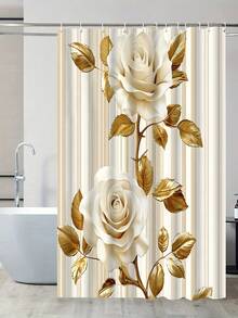 1/4pcs 3D Rose Print Waterproof Shower Curtain With Hooks - Machine Washable Polyester Bathroom Partition - A - View 15