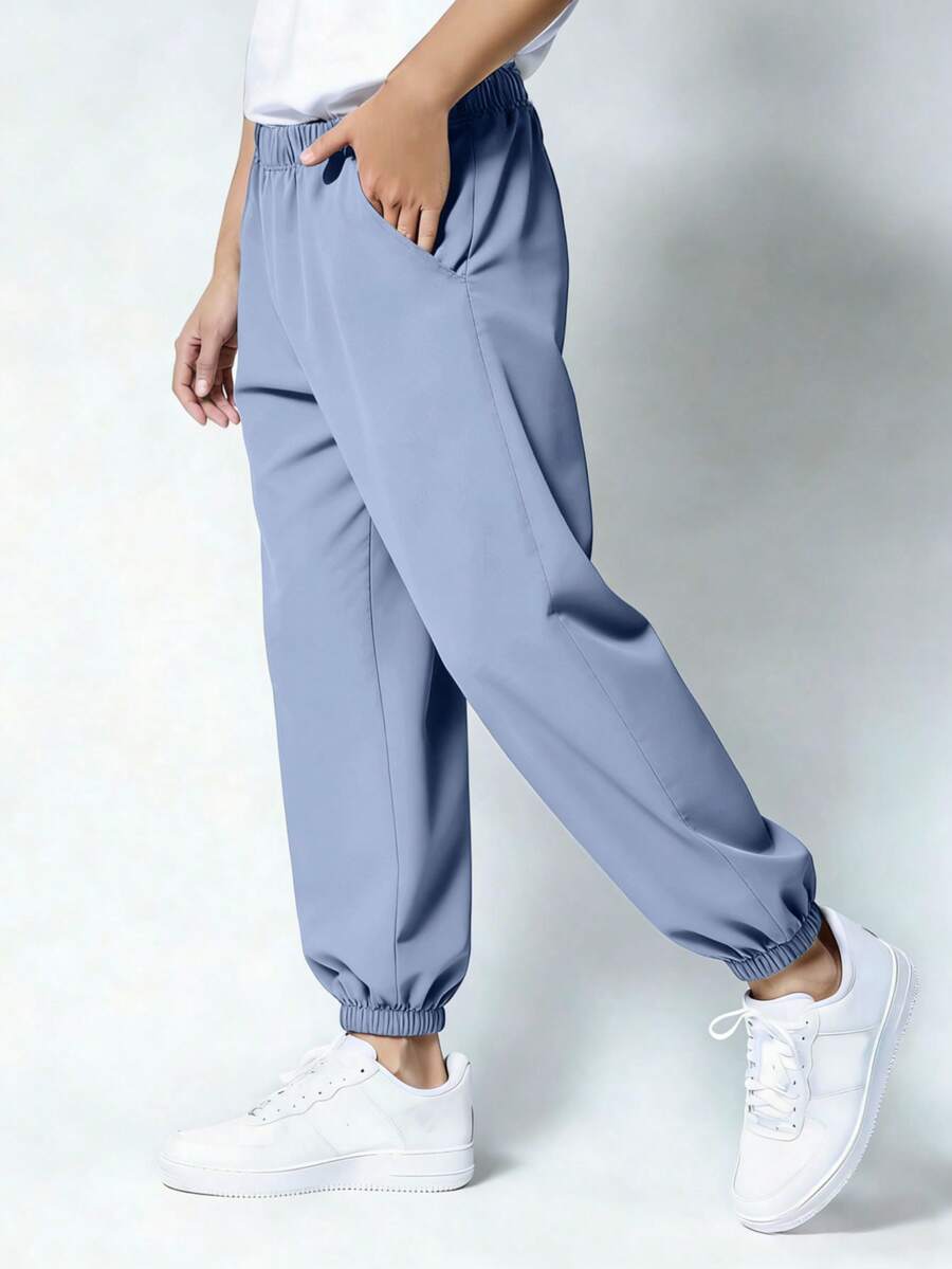 1pc Teen Boys Outdoor Casual Fashionable Comfortable Drawstring Pants, Versatile For Spring/Autumn - Dusty Blue - View 1