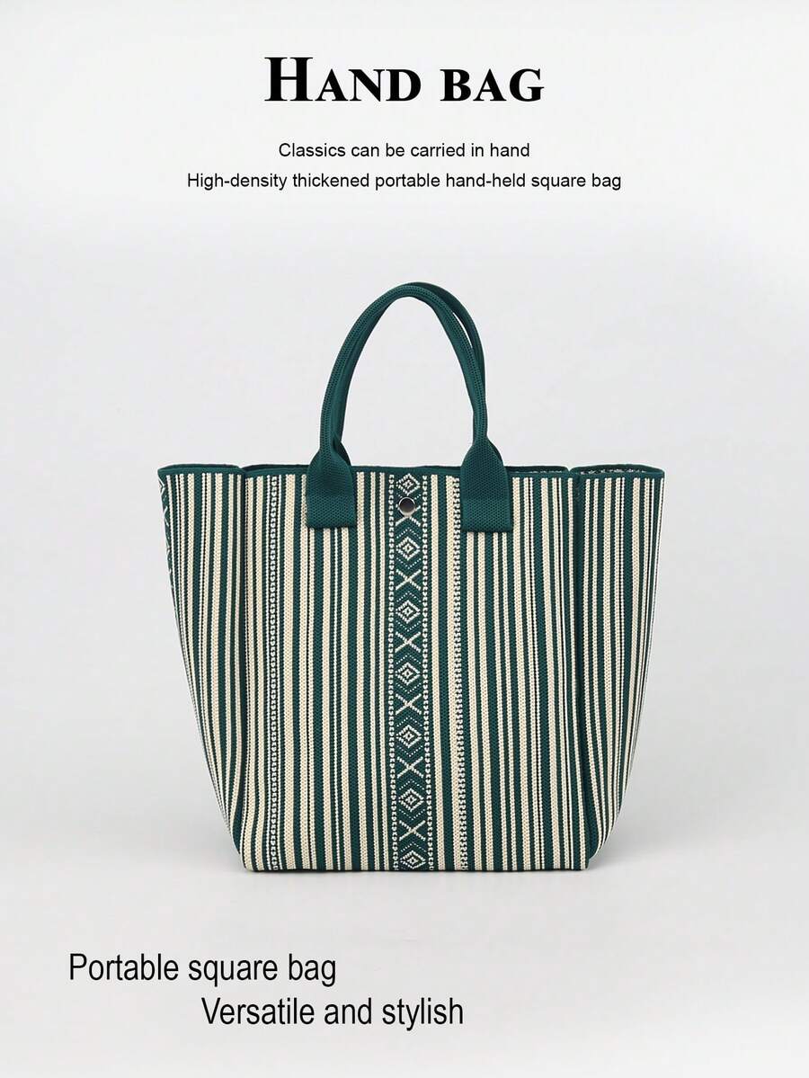 1 pieza Bolso de mano/tote de gran capacidad, ligero y con diseño de dibujos animados, adecuado para ir al trabajo, la escuela, viajar, portátil para combinar con atuendos, para todas las estaciones - Verde - Ver 1