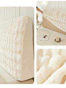 1pc Soft Plush Headboard Cover, Warm Dust-Proof Headboard Protector For Winter, Decorative Open-Style Dual-Sided Fleece Headboard Cover, Large Size Pet-Friendly Furniture Protector, Easy To Clean, Warm For Autumn/Winter - White - View 3