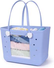 Lightweight Rubber Beach Bag XL Transparent Window Travel Tote Bags - 草綠色 - 查看 2