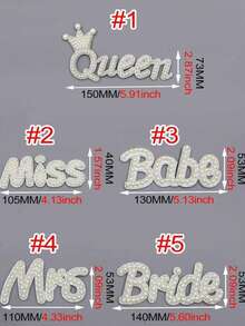 1Pc Queen,Bride,Mrs Pearl Patches On Clothes Rhinestone Applique Patch For Jackets Crystal Crown Badge Sewing Crafts,Suitable For Suitable For Women,Wedding,Bride To Be,Hen Party, Birthday Gifts, Mother's Day Decorations, Mother's Day Gifts, Graduation Parties, Baby Showers, And Cake Decorations - Letter Stickers - View 10