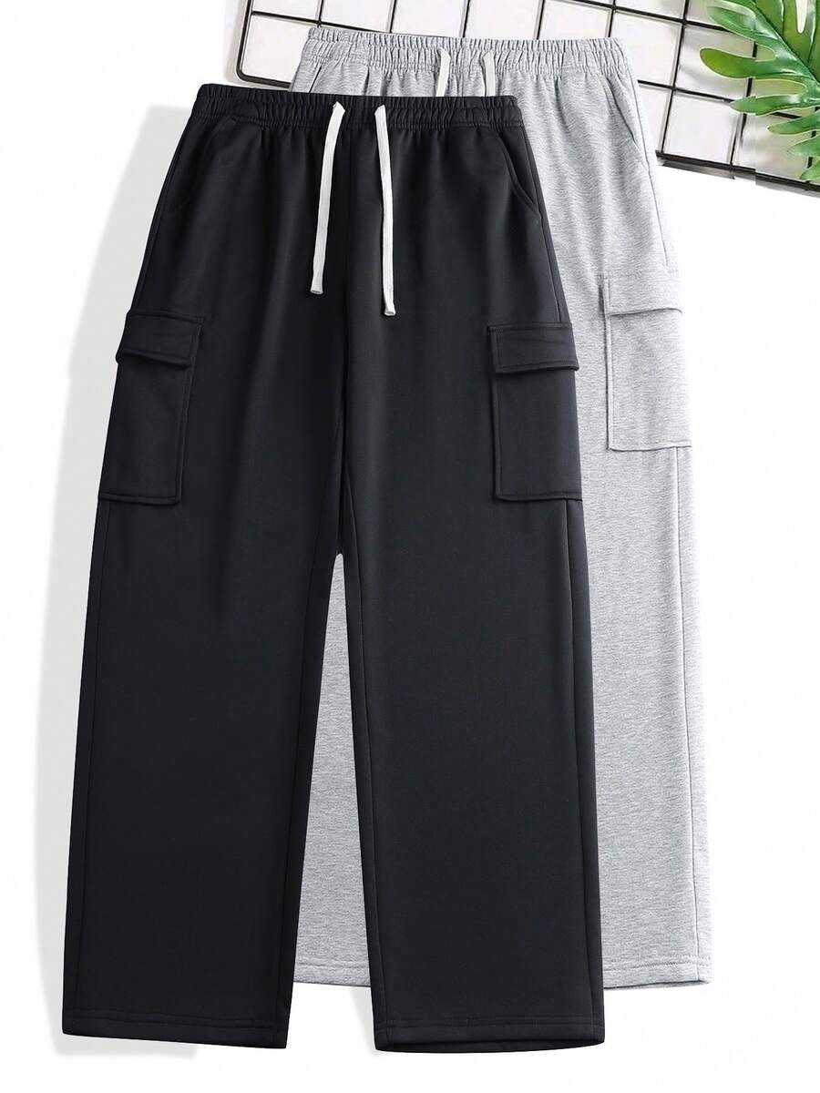 Men's Casual Cargo Sweatpants With Pockets And Drawstring Waist, Suitable For Outdoor Activities And Daily Wear, Easter/Mother's Day Pants - Black - View 1
