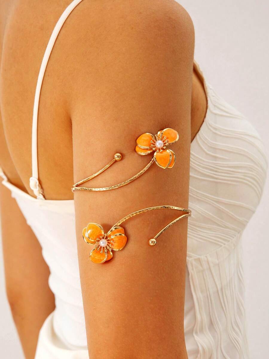 1件极简主义金属树脂樱花仿珍珠手链，独特礼物，适合女性海滩度假