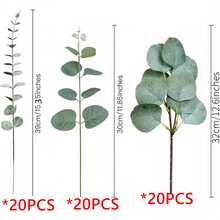 3/30/60/120pcs Mixed Eucalyptus Leaves & Stems, Artificial Silver Dollar Eucalyptus Leaves, Dried Eucalyptus Bunches, Wedding Vase Floral Decor - Green - View 11
