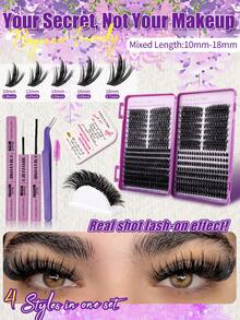 608/544 Clustered False Eyelashes, Single-Lash Extensions, 10-18mm DIY Lash Clusters, Waterproof, Super Thick, Includes Eyelash Glue, Tweezers, 3D Lashes, Russian Thick Lashes. Suitable For Heavy Makeup, Everyday Makeup, Cosplay, Full Makeup Looks, And Daily Wear. - Multicolor - View 6