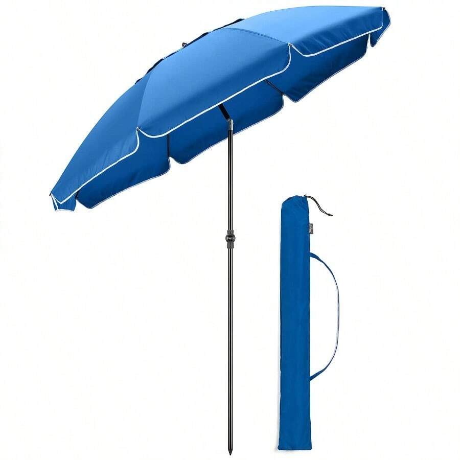 Beach Umbrella Portable Tilting Parasol Sun Shade With UV Protection - Blue - View 1