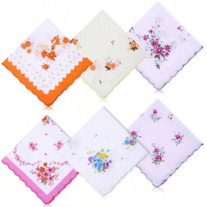 6 Pack Cotton Ladies Vintage Floral Handkerchiefs Sweat Handkerchief Embroidered Lace Hankies For Women Girls Wedding Party