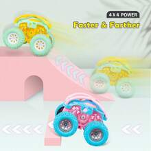 Monster Truck Toys For Ages 2-4, Friction Cars For Toddlers 1-3 Push And Go 360° Rotating Stunt Car For 2+ Year Old Boys Girls Gifts (2 Pack - Random Color) - Multicolor - View 4