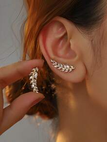 一对高端时尚超闪亮锆石镶嵌叶子设计耳环，创意珠宝耳环，适合女性佩戴 - 樹枝耳排 - 查看 5