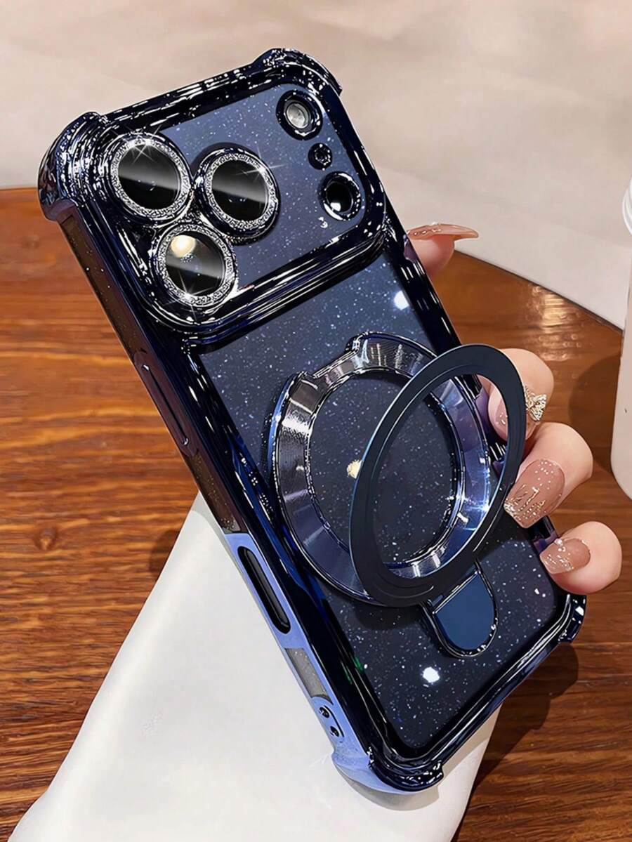 Luxury CD Texture Bracket Electroplated Magnetic Protective Case Compatible With IPhone 17 Pro Max 17 Pro 17 Air 17 16 15 14 13 12 Pro Max 11 Phone Case Wireless Charge Cover Shockproof With Lens Protector