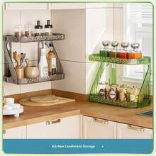 Estantería de 2 niveles para especias de cocina, montada en la pared sin necesidad de perforar, organizador de almacenamiento para botellas de aceite, sal, salsa y vinagre - Ver 9