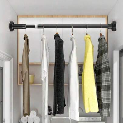 1pc Adjustable Stainless Steel Closet Rod, Expandable Bathroom Towel Bar, Clothing Rack, Curtain Rod, Wardrobe Hanging Rod, Retractable Shower Curtain Rod, Balcony Pole - No Drilling Required, Fits Curtains, Doors And Clothing Bedroom, Organizer, Home Storage, White T Shirt Women, Black Pants Women, Ladies Winter Clothes, Dress,