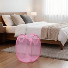 1pc Minimalist Breathable Portable Foldable Laundry Basket - Foldable Laundry Basket Suitable For Home Bedroom Bathroom, With Side Pocket Portable Foldable Storage Basket - Essential For Travel Commute - Pink - View 8
