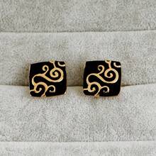 Creative Gold Pattern Cufflinks, Alloy Enamel French Style Cuff Links, Fashion Dress Shirt Jewelry Gift Box Set For Dad Husband Boyfriend Birthday Christmas - 金色 - 查看 6