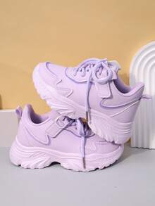 Giày thể thao da cho bé gái, giày sneaker đế dày mới cho trẻ em mùa xuân/hè, giày chạy bộ đế mềm chống trượt cho trẻ lớn, giày casual thời trang dán khóa, giày dép học sinh. - Màu tím - Xem 5