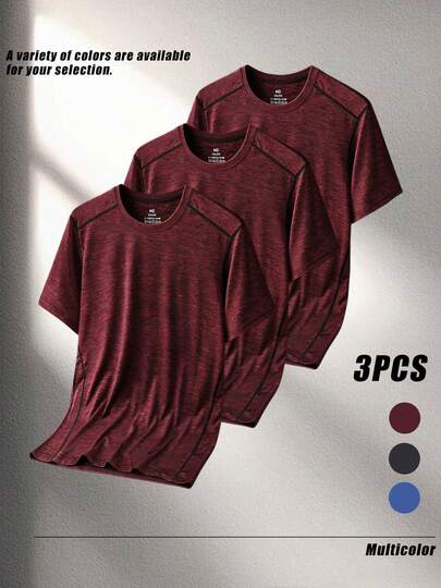 Bộ 3 chiếc: Áo thun ngắn tay nam, kiểu dáng thể thao ngoài trời, mùa hè.