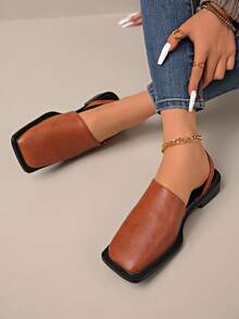 女士弹力套脚方头凉鞋 - 夏季闭趾平底鞋，闪亮面料鞋面，舒适橡胶鞋底，踝带支撑 - 适合休闲和正式场合，时尚耐穿 - 棕色 - 查看 8