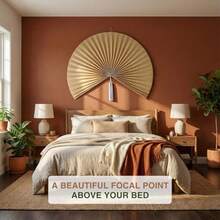 Bamboo Wall Fan Decor - 60" Handmade Woven Bamboo Wall Hanging Fan Large Japanese Fan Wall Decor for Above Bed Boho Natural Asian Wall Art Lightweight and Easy to Hang Beige - Beige - Ver 5