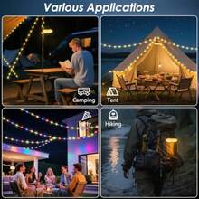 2Pack Camping String Lights 4-in-1 Quick Storage Camp Light 8Mode 32.8FT Hanging Tent Lights Rechargeable Camp Lamp As Camping Essentials Gear Waterproof LED Lantern for Hiking Travel Patio Party - Blanco - Ver 7