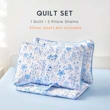 - Floral Quilt Set Coquette Cottagecore Shabby Chic Flower for Women Teen Girls Reversible Lightweight Bedspread Coverlet 3 Pieces Blue White Queen/Full Size - Azul blanco - Ver 3