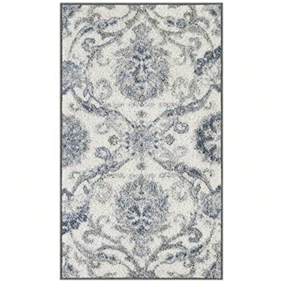 Maples Rugs - Alfombras de Damasco floreciente Fabricadas en Estados Unidos Lavable Antideslizante para Interiores para Entrada vestíbulo Cocina y baño 1 pies 8 x 2 pies 10 Gris/Azul - Rectangular de 210 x 16 - Ver 1