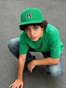 青少年专属风格！1 顶 A-Z 字母定制绿色棒球帽，饰有独特的黑色滚边刺绣，引领街头潮流 - 綠色 - 查看 4