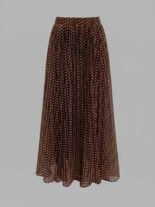 Chân váy chấm bi xếp ly cạp chun thanh lịch dành cho nữ, kiểu dáng giản dị và sang trọng, thích hợp cho đi làm hàng ngày, mùa xuân/hè. - Cà phê nâu - Xem 2