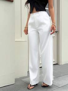 优雅白色阔腿裤，女士，百搭，时尚，宽松，显瘦 - 白色 - 查看 3