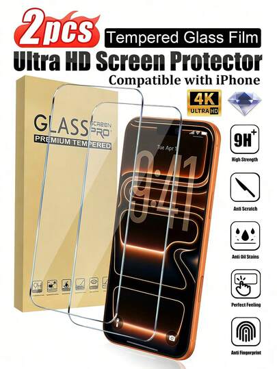 2 Pieces In Pack - Full-Screen Ultra-Clear Screen Protector For Iphone17Promax, Tempered Glass, Anti-Scratch, Anti-Fingerprint, Compatible With Mobile Phone Cases, Smooth Edges To Fit The Mobile Phone Screen, Compatible With IPhone X/XS/11/12/13/14/15/16/17 Series, Mobile Phone Accessories, Daily Life And Office Essentials, Birthday Gifts