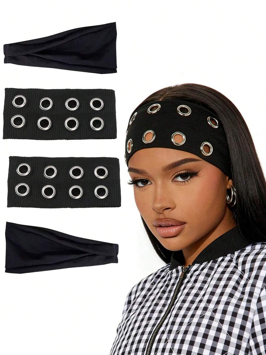 1/2pcs Retro Metal Hoop Wide Headband, European And American Street Style Punk Rock Fashion Hair Accessories Summer Outfits Summer Beach Hair Bands - Multicolor - View 1