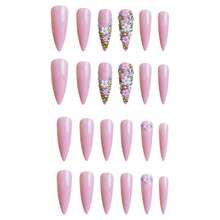 1 Box (24pcs) Pink & Gold Flower Cluster False Nails, Essential For Daily Wear And Dates - Multicolor - View 6