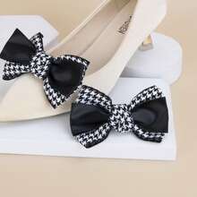 1 Pair Elegant Minimalist Black Houndstooth Pattern Black Stripe Detachable Shoe Clips, Suitable For Wedding, Party, High Heels - Black - View 3