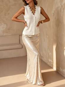 Chaleco de mujer de nuevo encaje blanco con ribete de crochet, elegante y casual para uso diario, vacaciones, playa, fiestas y protección solar, primavera/verano - Blanco - Ver 1