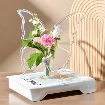 2件套现代透明蝴蝶花瓶摆件，简约优雅亚克力花瓶装饰