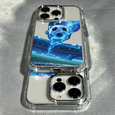 1个炫酷蓝光足球软壳，适用于 17、16、15、14、13、12、11 Pro Max、AIR 14、15、16 Plus