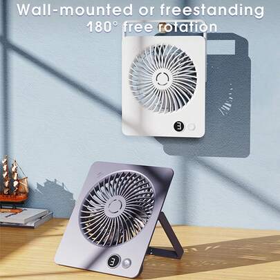 2-in-1 bureau- en wandventilator, 5 instelbare snelheden, USB-oplaadbaar met digitaal display, opvouwbare persoonlijke ventilator voor buiten, kamperen, kantoor/slaapkamer, veelzijdig cadeau voor Moederdag, verjaardag of afstuderen.