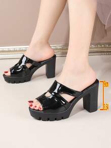 Giày sandal cao gót màu đen trơn thời trang mùa hè cho nữ, dép lê casual ngoài trời, giày Sweet Mother. - màu đen - Xem 2