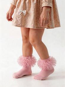 1双荷叶边泡泡公主风婴儿柔软袜子，适合幼儿女童 - 彩色 - 查看 2