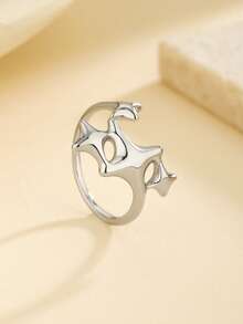 1 chiếc nhẫn hở hình ngôi sao bằng thép không gỉ sang trọng, thời trang, thích hợp làm quà tặng cho nữ, dự tiệc, họp mặt hoặc đeo hàng ngày. - Bạc - Xem 2