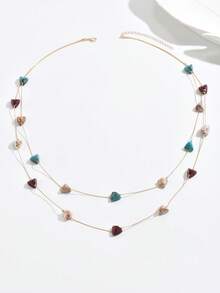 1件时尚优雅波西米亚风首饰，多种款式可选：水滴形树脂珠双层项链；彩色三角形树脂金链双层项链；彩虹圆形树脂金球DIY手工多层项链。适合日常佩戴、情人节、派对、度假等场合。树脂颜色和形状多样，轻微色差属正常现象，非常漂亮，请放心购买。 - 彩色 - 查看 3